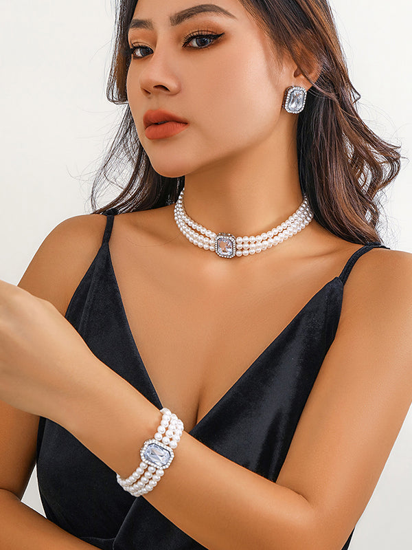 Geometric Layered Rhine Stones Earrings Accessories + Necklaces Accessories + Bracelet Accessories