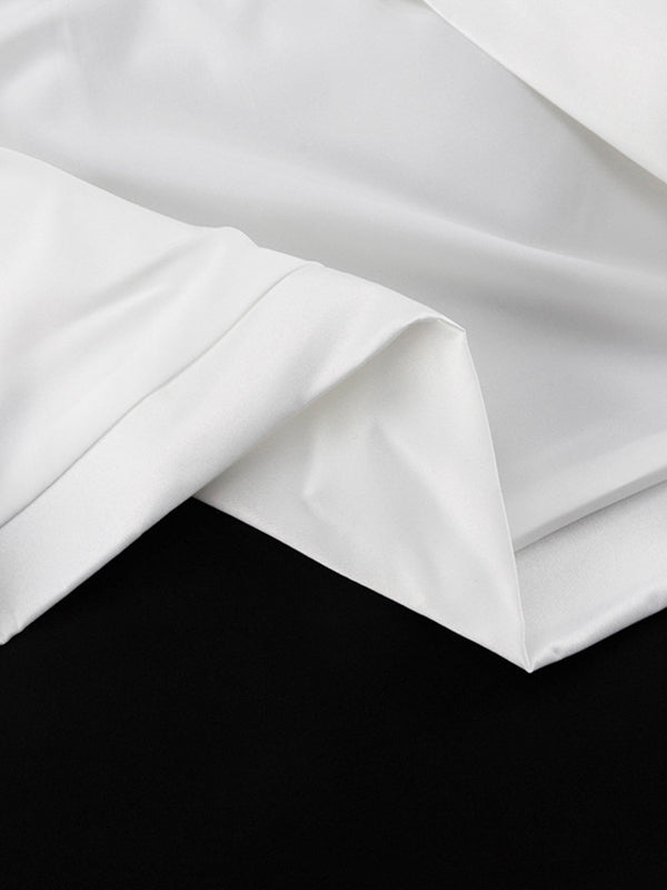 Hollow Solid Color Split-Joint Loose Puff Sleeves Round-neck Blouses