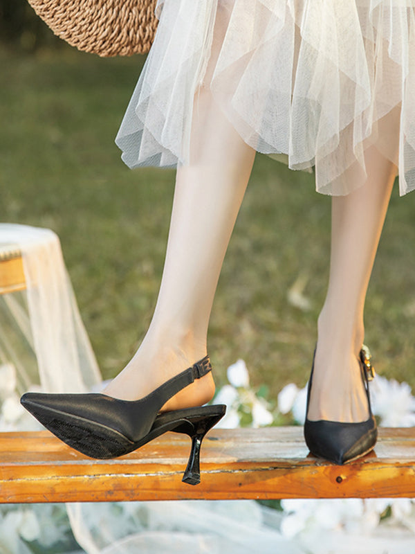 Chains Pointed-Toe Split-Joint Sling Shoes Sandals