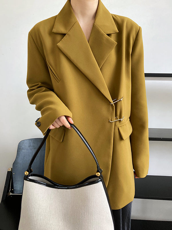 Urban Long Sleeves Loose Solid Color Pin Lapel Collar Suit Outerwear