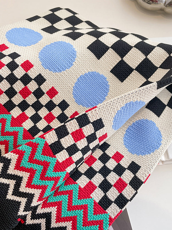 Checkerboard Striped Woven Handbag Bags