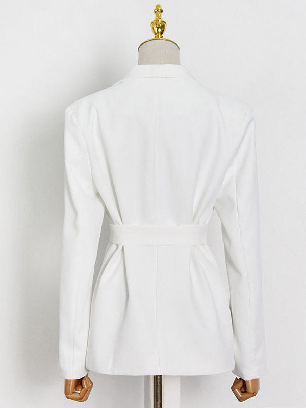Solid Color Column Long Sleeves Lapel Blazer Top&Pants Two Pieces Set