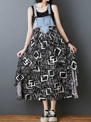 Flower Print Pockets Split-Joint Loose Plus Size Spaghetti-Neck Suspender Dress Maxi Dresses