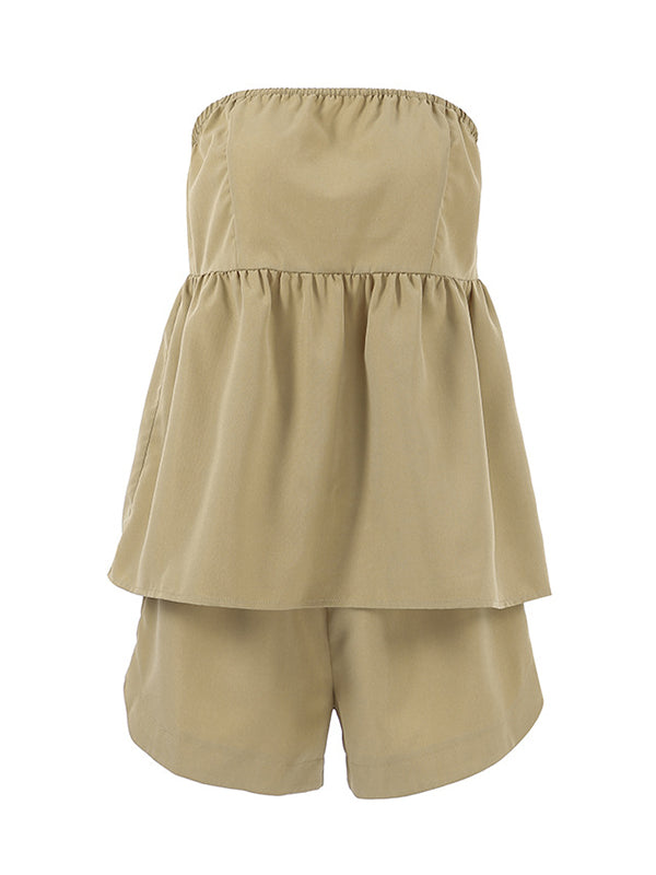 Split-Joint Tube Loose Elasticity Solid Color Vest Top + High Waisted Shorts Bottom Two Pieces Set