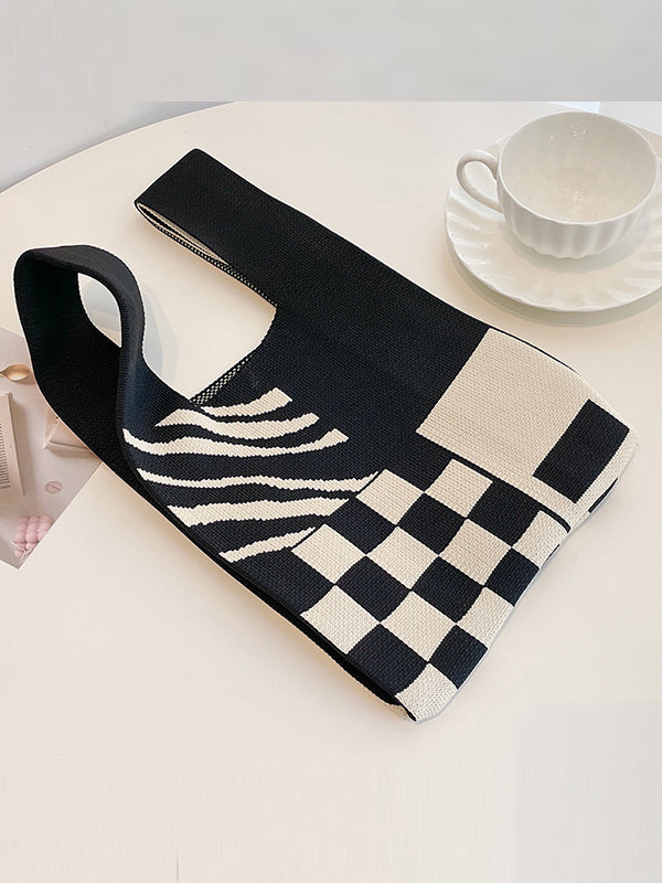 Checkerboard Striped Woven Handbag Bags