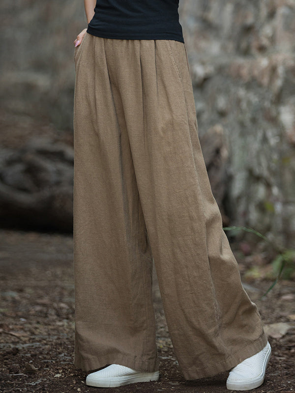 Elasticity Solid Color Wide Leg Trousers Pants