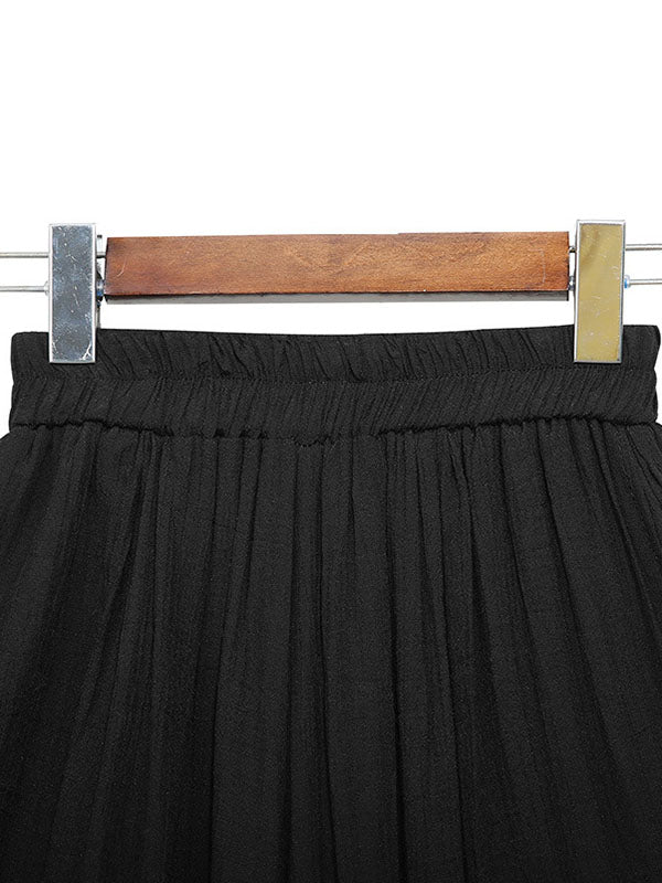 Elasticity Solid Color Split-Joint Loose Wide Leg Ninth Pants