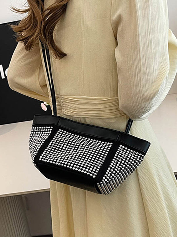 Rhine Stones Shiny Split-Joint Zipper Handbags Crossbody Bags