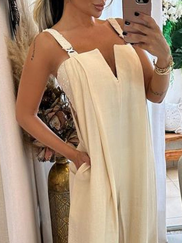Pockets Split-side Loose Sleeveless Jumpsuits