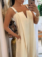 Pockets Split-side Loose Sleeveless Jumpsuits