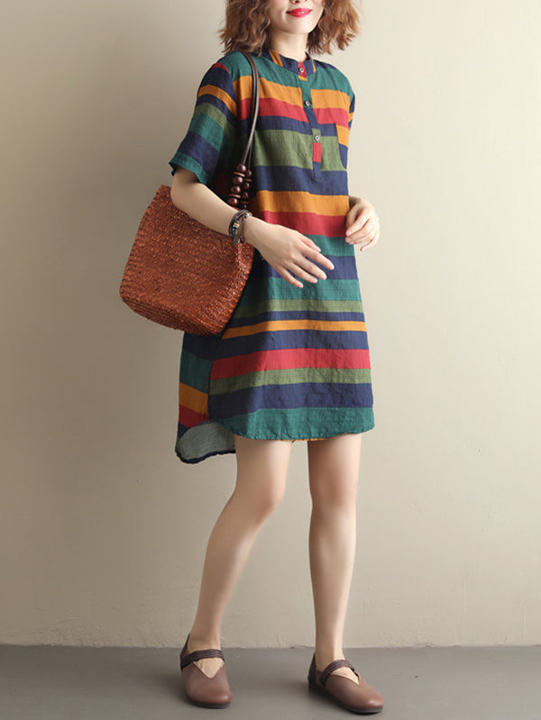 Loose Vintage Striped Shirt Dress