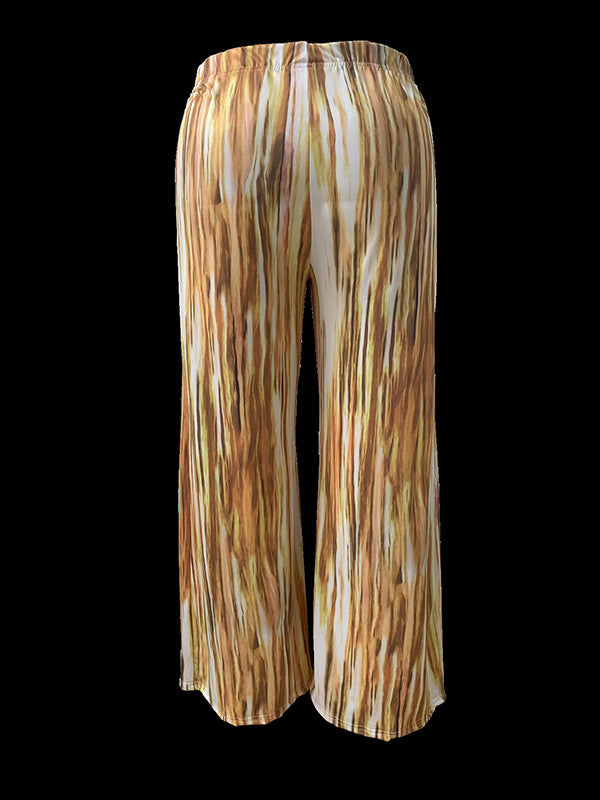 Elasticity Striped Loose Plus Size Trousers Pants