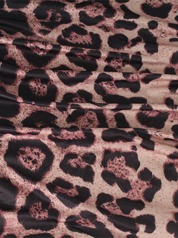 Leopard Printed Bodycon Long Sleeves Round-Neck Maxi Dresses