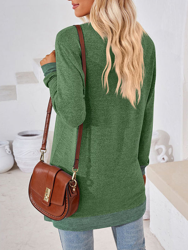 Hollow Split-Joint Split-Side Long Sleeves Loose V-Neck T-Shirts Tops
