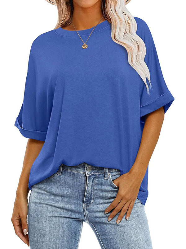 Solid Color Split-Joint Raglan Sleeve Round-Neck T-Shirts