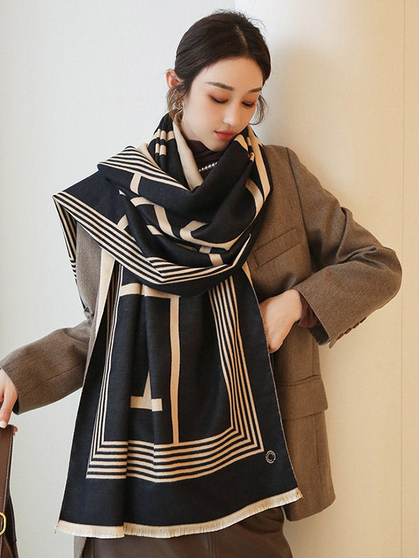 Vintage Keep Warm Striped Tasseled Shawl&Scarf