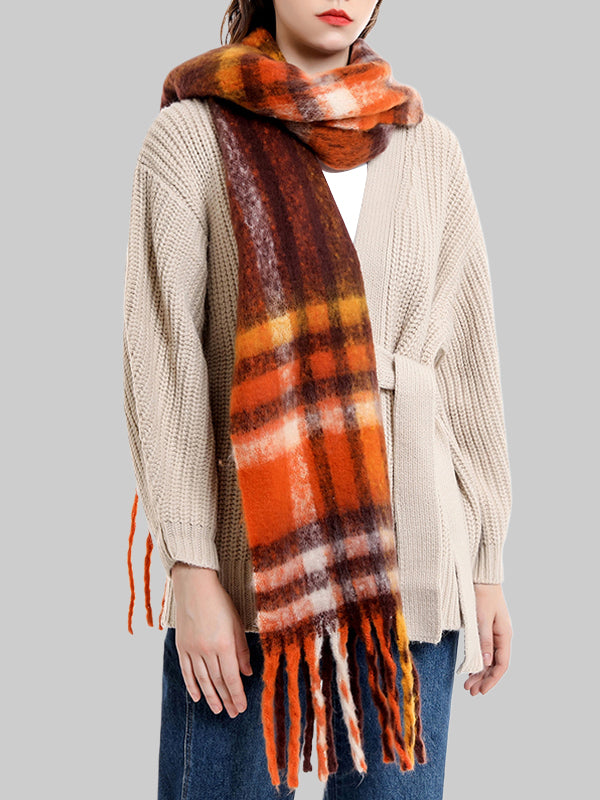 Keep Warm Plaid Tasseled Thick Shawl&Scarf