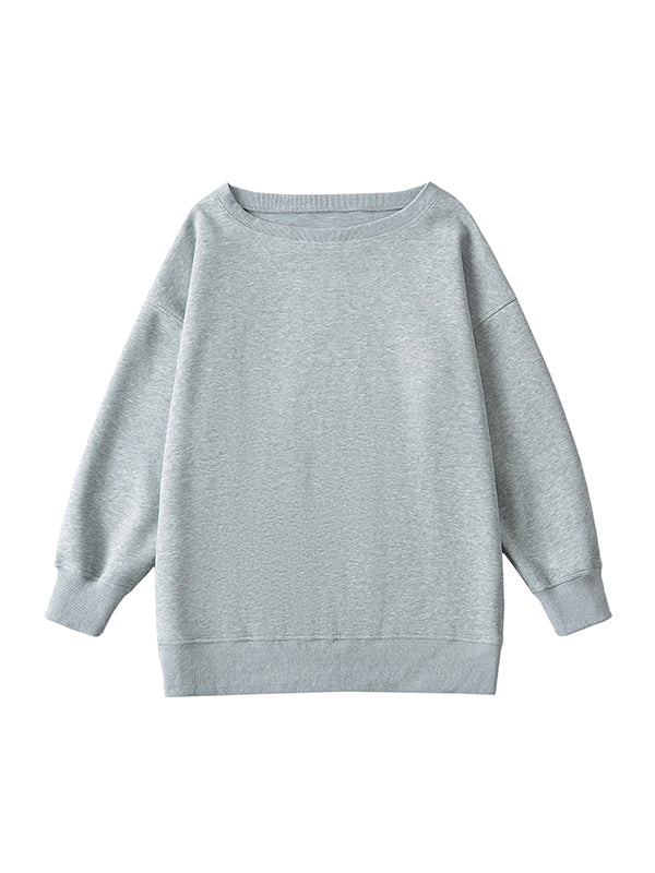 Solid Color Split-Joint Long Sleeves Loose Round-neck Sweatshirt Tops