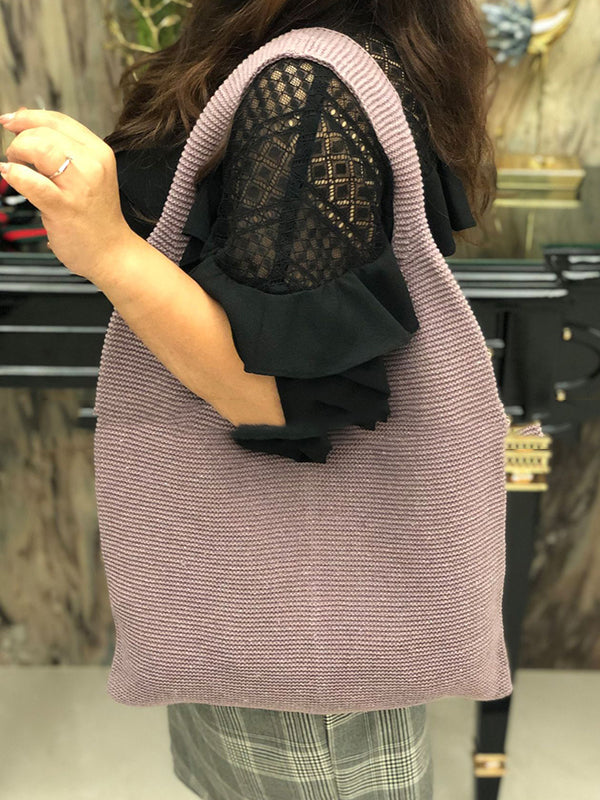 Solid Color Woven Handbag Bags