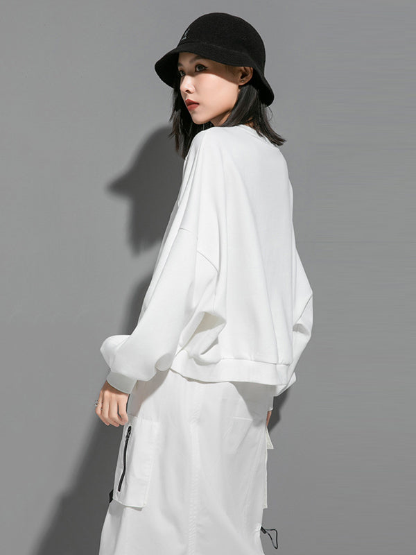 Batwing Sleeves Irregularity Solid Color Round-Neck Sweatshirt Tops