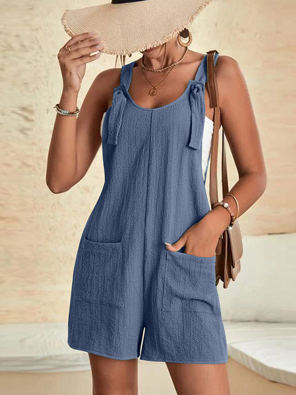 Solid Color Loose Sleeveless U-neck Rompers