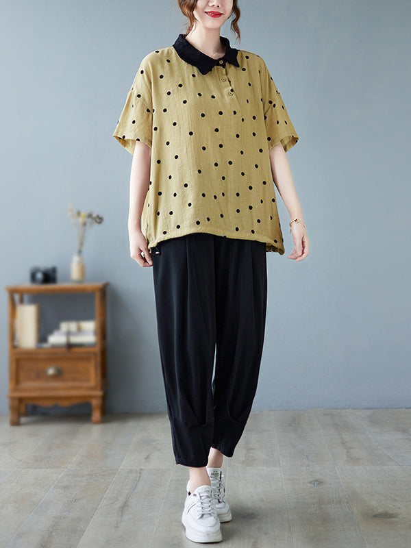 Artistic Retro Loose Polka-Dot Blouse