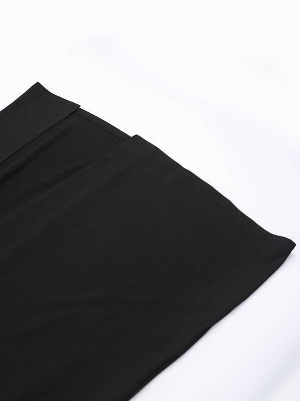 Asymmetric Solid Color Split-Joint Split-Side Long Sleeves Loose Round-Neck Maxi Dresses