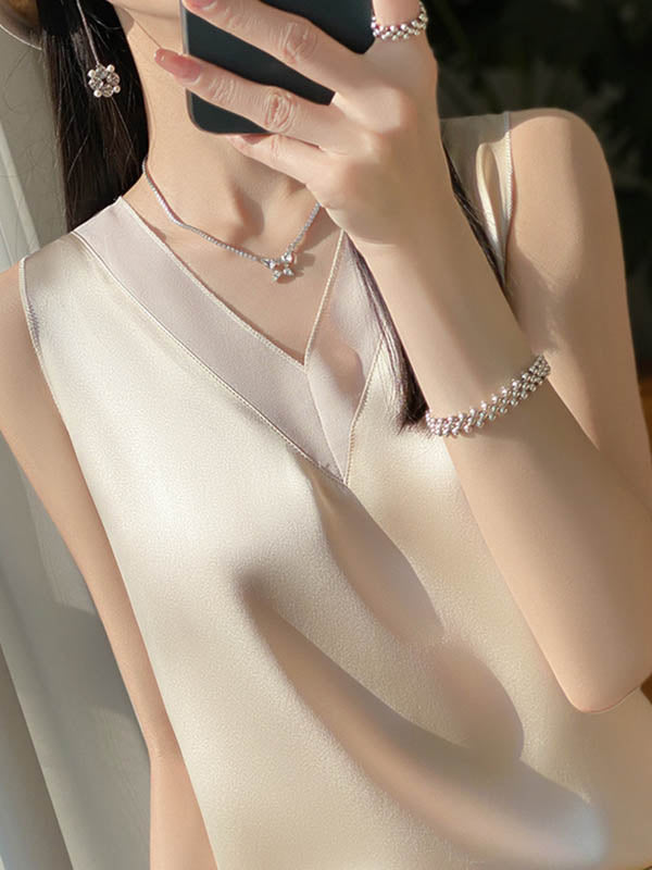 Solid Color Loose Sleeveless V-Neck Vest Top