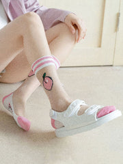 Breathable Letter Print See-Through Split-Joint Striped Sweat-Absorbing Socks Accessories