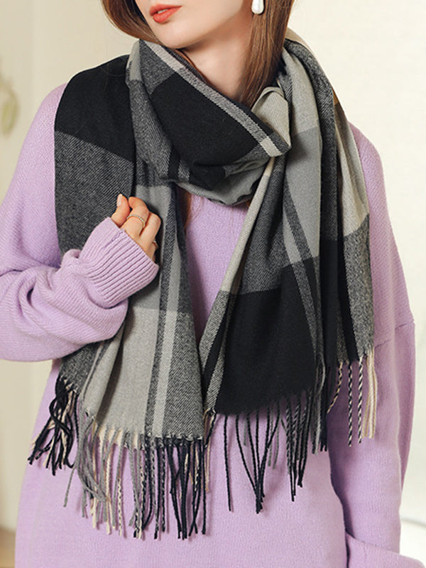 Keep Warm Plaid Tasseled Shawl&Scarf