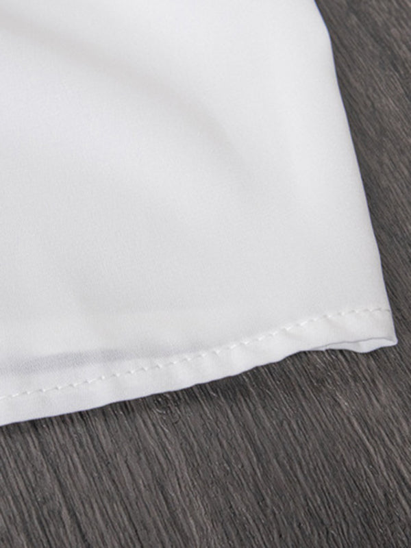 Asymmetric Buttoned See-Through Solid Color Split-Joint Long Sleeves Loose Stand Collar Blouses&shirts Tops