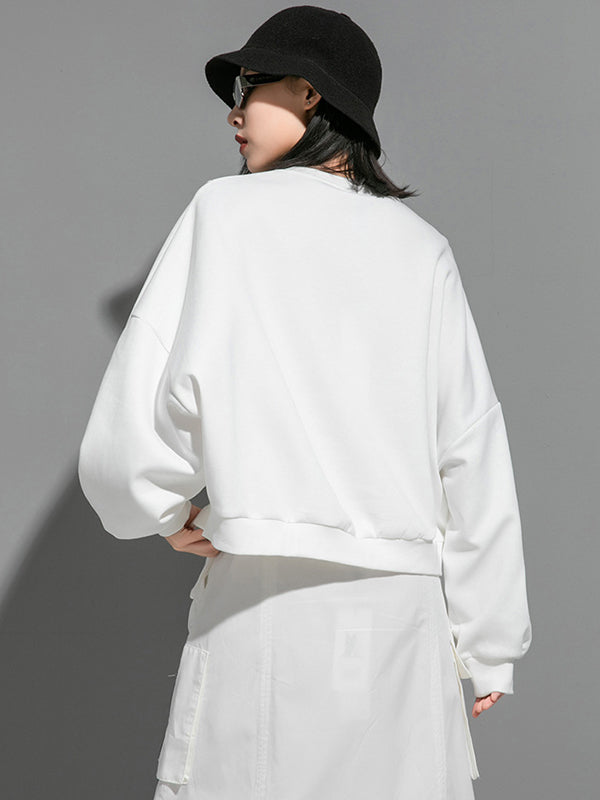 Batwing Sleeves Irregularity Solid Color Round-Neck Sweatshirt Tops