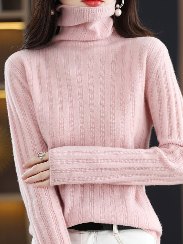 Keep Warm Solid Color Long Sleeves Skinny High Neck Sweater Tops Pullovers