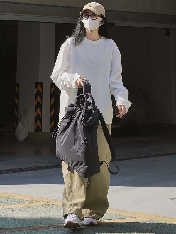 Casual Long Sleeves Loose Solid Color Round-Neck T-Shirts Tops