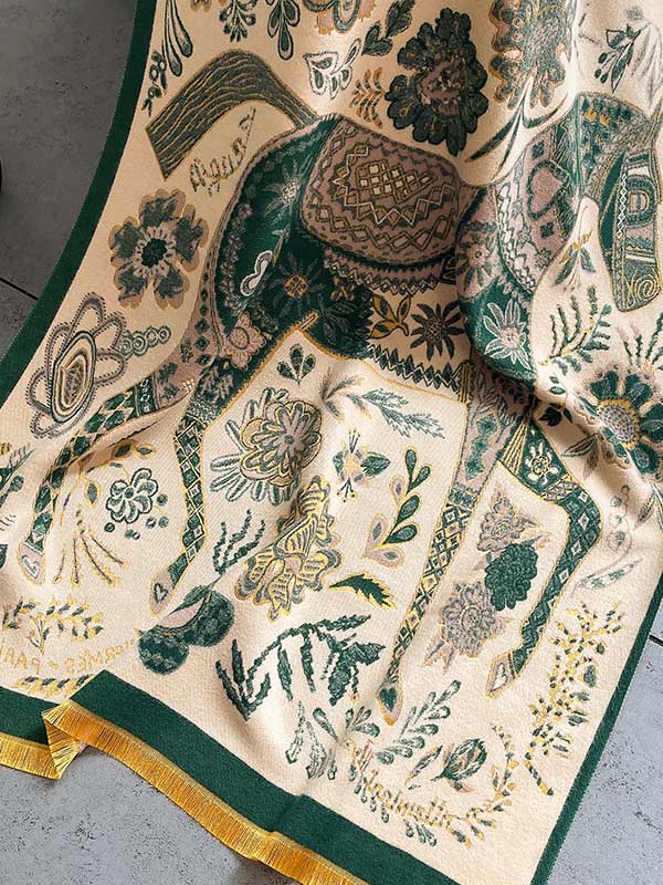 Vintage Knitting Tasseled Jacquard Imitated Cashmere Scarf Shawl