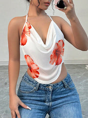Flower Print Sleeveless Halter-Neck Vest Top