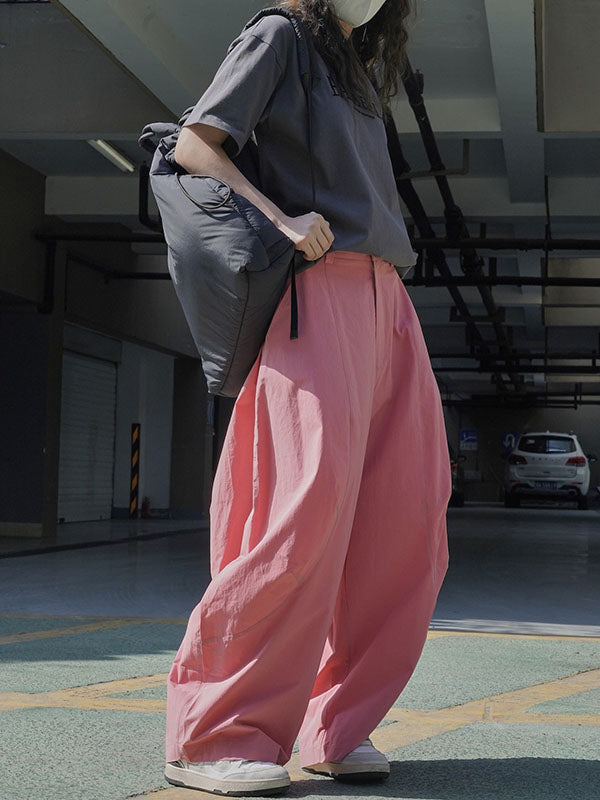 Solid Color Split-Joint Loose Wide Leg Trousers Casual Pants Bottoms