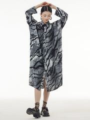 Original Creation Long Sleeves Buttoned Printed Lapel Midi Dresses