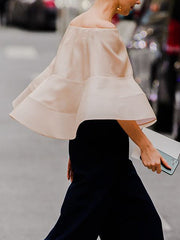 Solid Color Split-Joint Loose Off-The-Shoulder Blouses&Shirts Tops