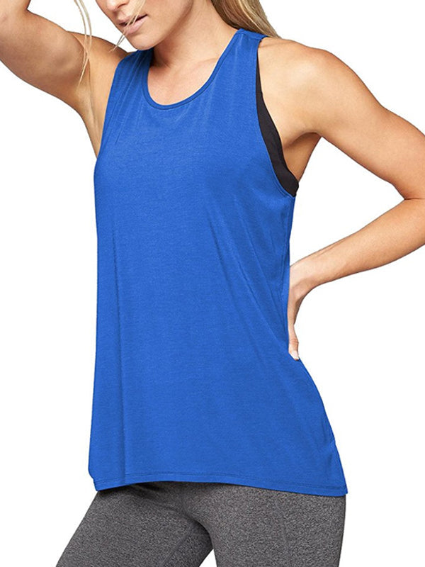 Sports Solid Color Yoga Wear Round-Neck Vest