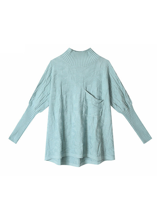 Original Pleated High-Neck Long Sleeves Sweater Top