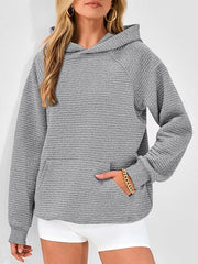 Pockets Solid Color Split-Joint Hooded Long Sleeves Hoodies Tops