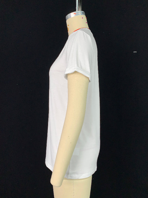 Solid Color Short Sleeves Round-neck T-Shirts Tops