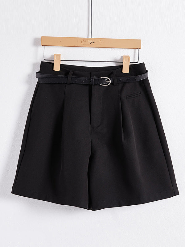 Pleated Split-Joint High Waisted Loose Shorts