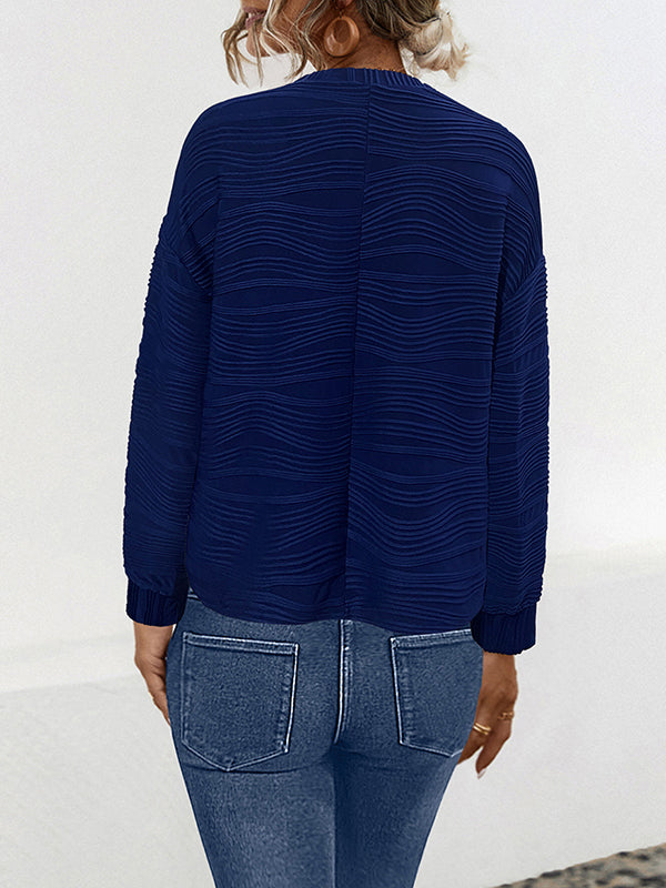 Solid Color Long Sleeves Loose Round-Neck T-Shirts