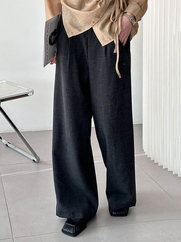 Pleated Split-Joint High Waisted Loose Trousers Suit Pants