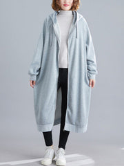 Casual Loose Long Sleeves Solid Color Hooded Outerwear