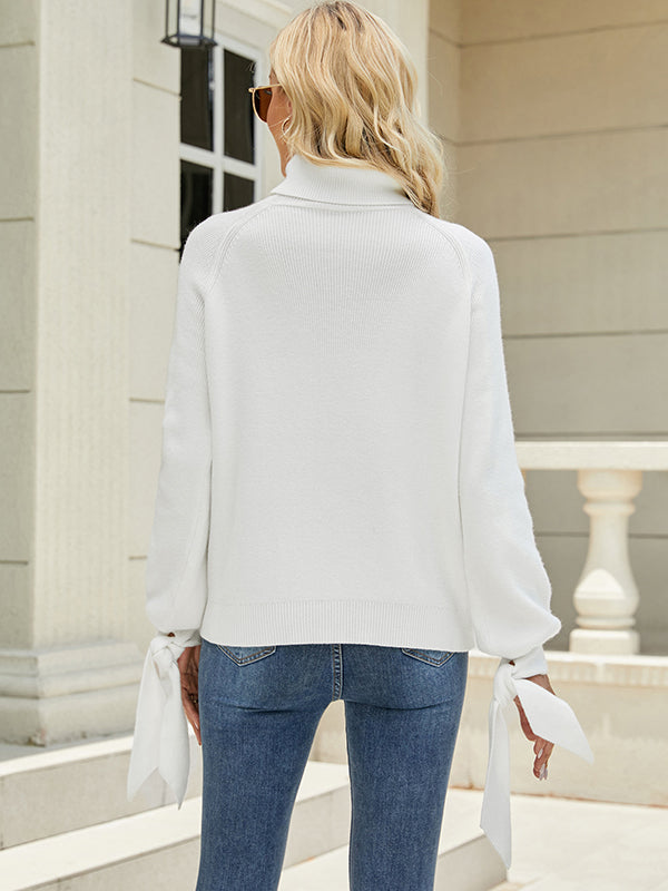 Loose Long Sleeves Solid Color High-Neck Sweater Tops