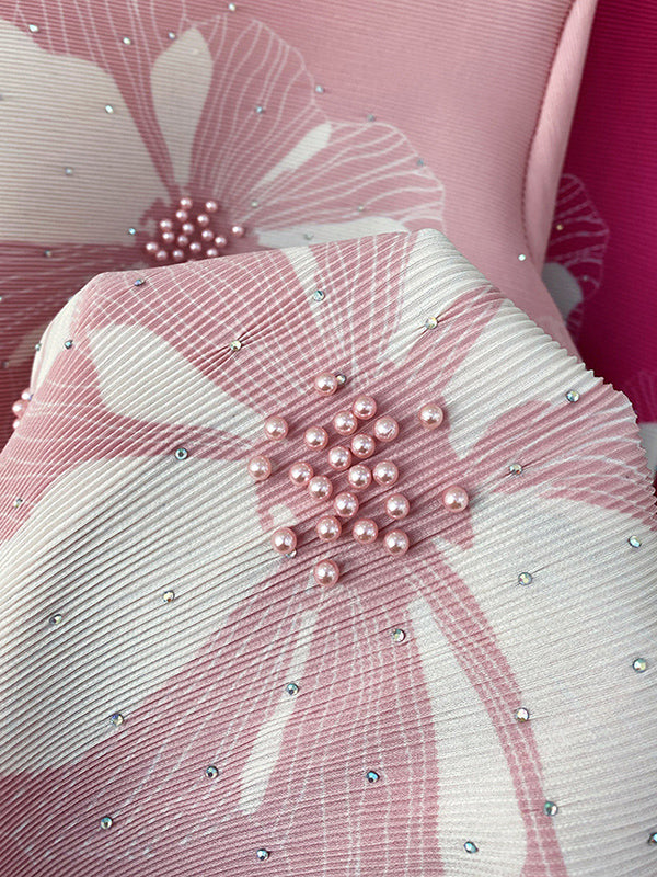 Floral Printed Flared Sleeves Loose Round-neck Midi Dresses