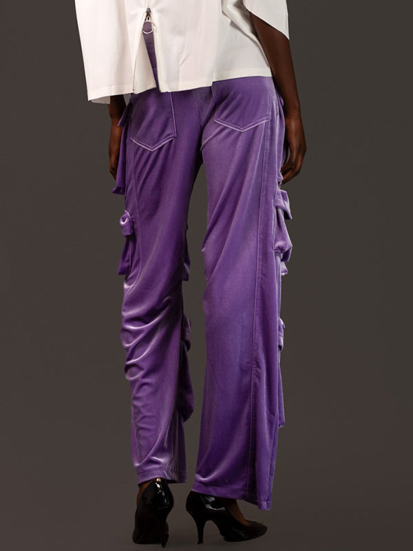 No Belt Pockets Solid Color High Waisted Loose Trousers Pants